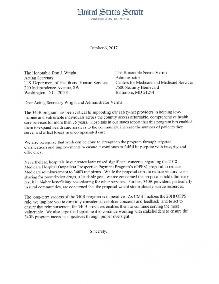 U.S. Senate: Letter in Support of the 340B Program | 340B Matters